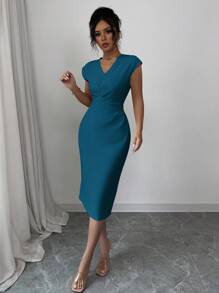 Elenzga 女士无袖 V 领高腰优雅浪漫连衣裙