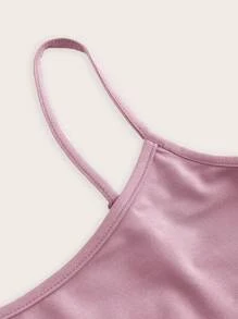 SHEIN EZwear 4 件套纯色户外服装：不对称领褶皱上衣 + 吊带背心 + 短裤 + 高腰裤 - 淺灰紫 - 查看 16