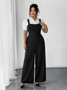 Elenzga 大码女式百搭休闲个性化优雅黑色连体裤