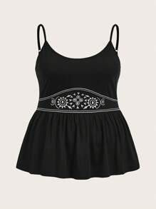 SHEIN EZwear Plus Size 2pcs/Set Nomadic Style Spaghetti Strap Tank Top & Top, Summer - Multicolor - View 3