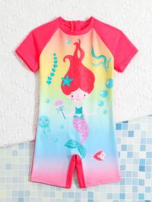 Traje de baño de una pieza con estampado de sirena para niñas pequeñas para vacaciones en la playa - Rojo - Ver 5