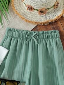 SHEIN Vintaside Kids 女童度假休闲碎花宽松T恤+纹理阔腿裤套装 - 白色 - 查看 3