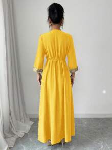 Elenzga V 领优雅时尚拼布女式连衣裙