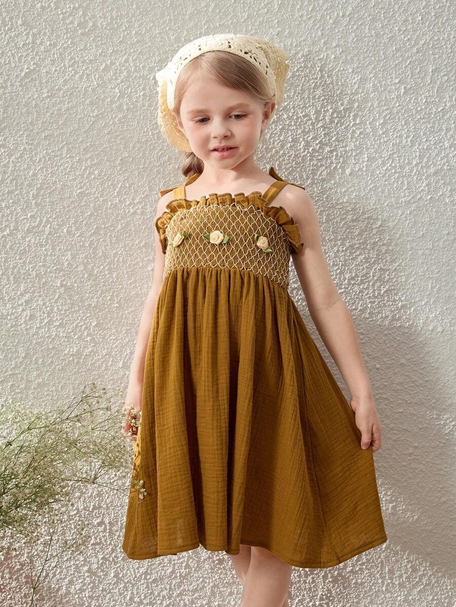 Blossori Gaun Kuning Elegan Bergaya Prancis dengan Tali Bahu Tipis untuk Anak Perempuan, Musim Semi/Panas - Kuning - View 1