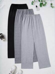 SHEIN 3-Piece Women's Simple Loose Straight Pajama Pants Sleepwear Set, Fall Winter Clothes