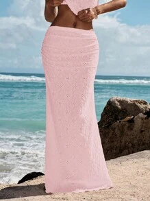 Opulessa Solid Color Knitted Mermaid Bodycon Skirt For Women - Pink - View 1