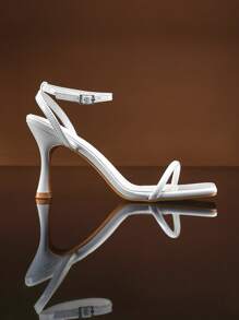 SHUZIA Women's Fashionable Paten PU Ankle Strap Buckle Square Toe Party Spring Summer Heeled Sandals - White - View 2