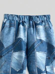 Tween Boys Casual All-Match Versatile American Sports Distressed Camouflage Cargo Pants + White Loose Fit LA Letter Print Round Neck T-Shirt 2 Pieces Outfit Set - Multicolor - View 3