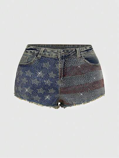 ROMWE Avant Y2K Style Plus Size Distressed Low-Waist Denim Shorts