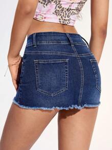 SHEIN EZwear 女士性感低腰贴身迷你牛仔裙，夏季