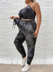 SHEIN CURVE+ 2 Pieces/Set Of Tie Dye Vest And Pants For Plus Size Women, Random Tie Dye Pattern, Random Tie Dye Two Pieces Set - Multicolor - View 4