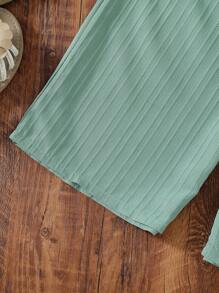 SHEIN Vintaside Kids 女童度假休闲碎花宽松T恤+纹理阔腿裤套装 - 白色 - 查看 7