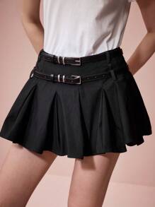 Enchnt 女士休闲简约风格裙子，适合日常穿着 - 黑色 - 查看 6