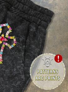 PAVTROS Men's Cross Print Drawstring Waist Casual Summer Shorts, Emo, 2000s Style - Multicolor - View 5