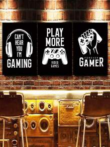 3pcs/Set Gamepad Pattern Unframed Painting, Modern Chemical Fiber Wall Art Painting For Home Wall Decor,Canvas,Poster - Black and White - View 5