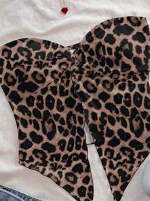 Soleia Casual Resort Style Sexy Leopard Print Graphic Sleeveless Top For Women, Summer Beach Babe Look,Rave Top,Tube Top Suitable For Going Out - Multicolor - View 4