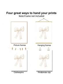 SHEIN 3pcs Set Unframed Beige Bows Preppy Art Poster Canvas Print Girl Room Decoration Painting Minimalist Cute Wall Painting Picture For Dorm,Living Room,Teen Room,Bedroom,Home Decoration