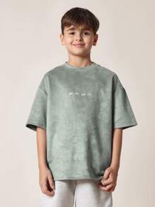 SUMWON Youth Oversize Suede T-Shirt Streetwear Urban Style Casual Summer Athletic Tee With Logo Design Wear Sporty Aesthetic - Green - View 1