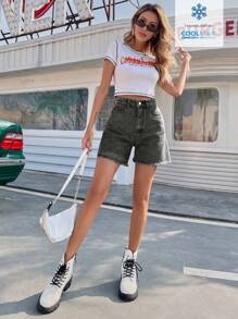 EMERY ROSE Casual Washed Raw Hem Denim Shorts For Summer - Grey - View 7