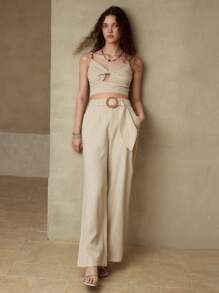 MOTF PREMIUM TWIST CUT OUT CAMI TOP - Apricot - View 7