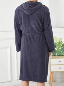 SHEIN Basic living 1 件纯色浴巾，深灰色涤纶浴袍，成人浴室装饰夏季