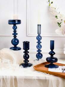 SHEIN 1pc European Style Simple Crystal Glass Candle Holder, Striped Long Pole Round Ball Shape Home Decorative Candlestick, Suitable For Dining Table And Decoration For Home, Hotel, Wedding, Etc.,Room Decor,Gifts