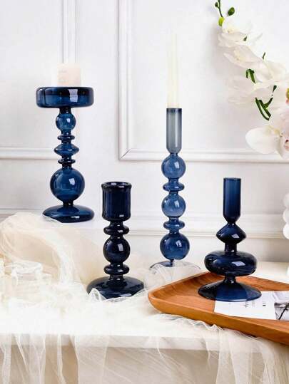 1pc European Style Simple Crystal Glass Candle Holder, Striped Long Pole Round Ball Shape Home Decorative Candlestick, Suitable For Dining Table And Decoration For Home, Hotel, Wedding, Etc.,Room Decor,Gifts