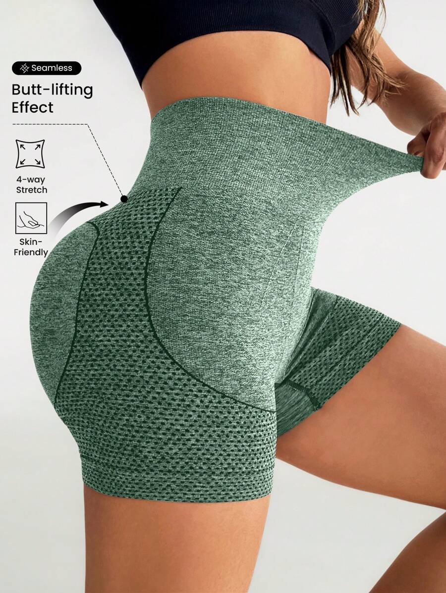 Gameset SHEIN Sport 宽腰运动短裤女士运动短裤、健身短裤、骑行短裤 - 綠色 - 查看 1