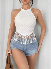 Islaluna Vrouwen Vrijetijdsvakantie Fringe Textuur Asymmetrische Zoom Camisole