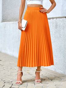 SHEIN Privé Falda elegante plisada de cintura elástica de unicolor para el trabajo diario de las mujeres