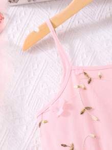 Tween Girls' Pink Floral Embroidered Mesh Summer Elegant Camisole Dress,Holiday,Summer,Travel - Dusty Pink - View 6
