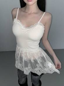 DAZY 女士撞色蕾丝修身吊带背心，百搭上衣