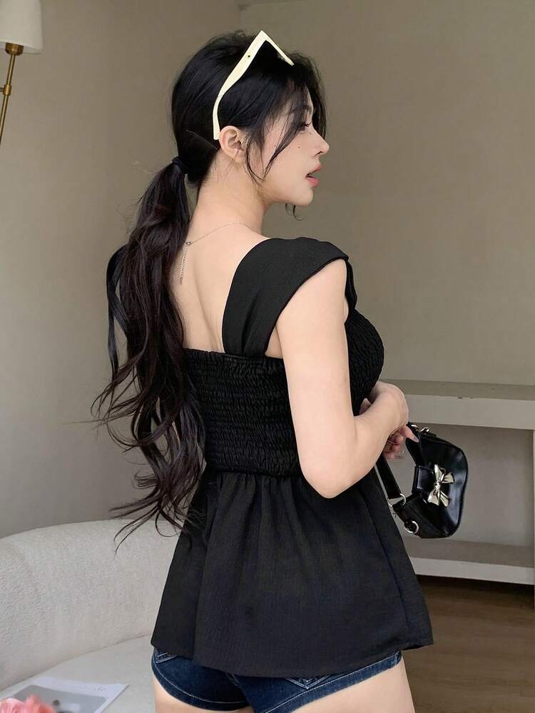 Women's Solid Pleated Casual Vacation Tank Top