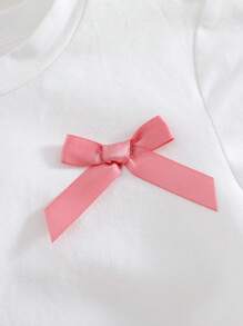 Cozy Pixies 2pcs Baby Girl 3D Bow Knit Soft Round Neck Short Sleeve Pullover Top And Elastic Waist Pants Set - Multicolor - View 4