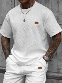 Manfinity CasualCool 男士休闲圆领 T 恤，简约时尚英文字母压花纹理面料 - 白色 - 查看 4