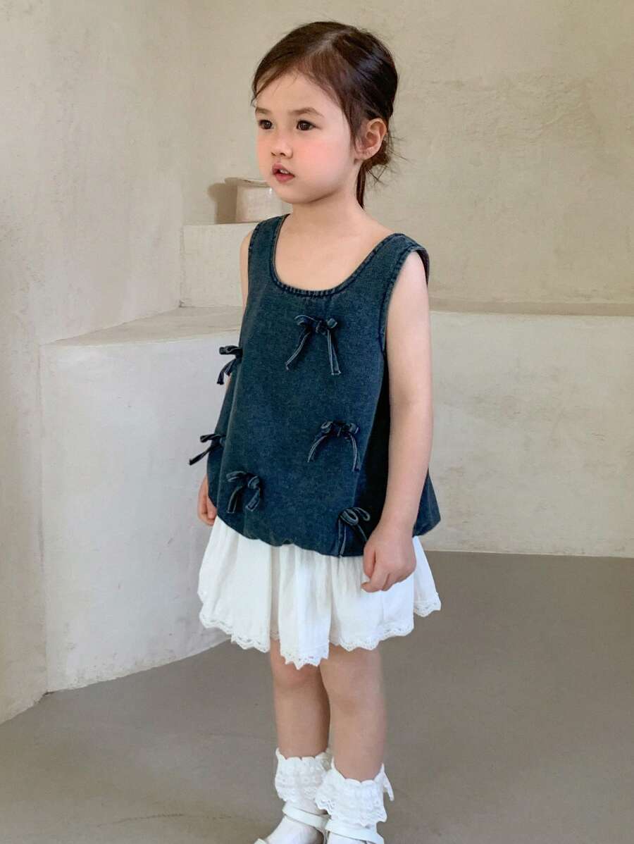 DAZY Set de 2 piezas con chaleco sin mangas de mezclilla + falda para niñas (niñas pequeñas), para verano