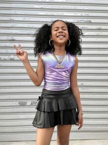 Coolane Kids Tween Girl Spring/Summer Streetwear/Concert/Y2K Glitter Sparkly Pink Fitted Tank Top