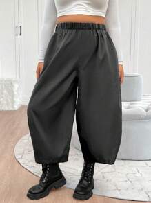 Elenzga Plus Size Casual Solid Color Loose Lantern Pants - Dark Grey - View 3