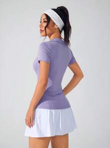 Dewbera Camiseta polo deportiva de mujer de manga corta con plisado en unicolor, de verano