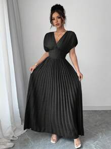Rafferiza Vestido cruzado en la cintura con fruncido en azul marino con hombros estrechos para mujer