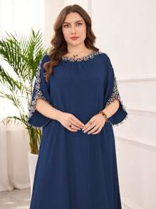 Lacomfia Elegant Embroidered Applique Plus Size Long Dress