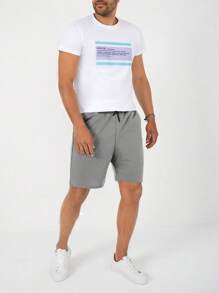 RueChic Cotton Men's Drawstring Waist Coconut Tree Print Shorts - Grey - View 5