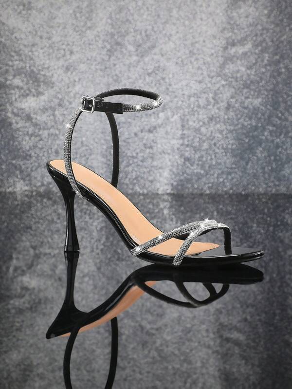 SHUZIA Women's Round Toe Rhinestone Multi Toe Straps High Heel Sandals