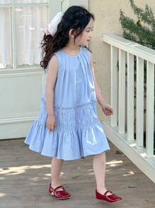 Dazy Kids Young Girl Crewneck Sleeveless Woven Dress, Summer - Blue - View 6