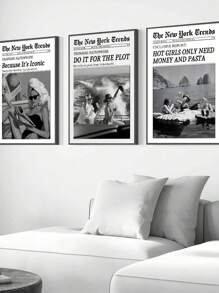 3 件套无框黑白复古报纸酒吧推车艺术海报时尚少女房间装饰帆布画印刷品女孩房间、卧室、宿舍、公寓、客厅、现代家居装饰的理想礼物 - 彩色 - 查看 10