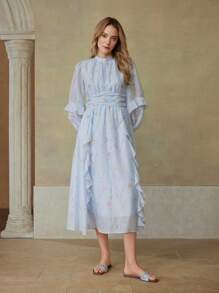 MOTF PREMIUM SQUARE TOE CONTRAST TRIM STUDDED FLAT SANDALS FOR CHRISTMAS - Baby Blue - View 9