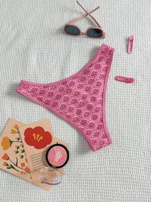 Swim Mod 1pc Women's Summer Random Print High Cut Bikini Bottoms For Beach Vacation - Pink - View 2