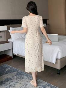 DAZY Mixed Color Polka Dot Print Bow Decor 2 In 1 Nightgown Pajama