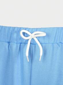 男童口袋抽绳腰部宽松长裤 - 藍色 - 查看 3