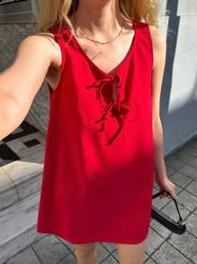 SHEIN Forever 21 春夏女士浪漫/舞会/正式/生日/90 年代服装/商务休闲女士/优雅/西部服装/外出/时尚/休闲/Y2K 服装/俱乐部/办公室/鸡尾酒会/复古/紧身/狂欢服装节日/有趣/优雅/老钱/街头服饰/度假服装/乡村音乐会服装/工作服/端庄/春假/单身女郎服装/音乐会/坏人/基本款/毕业/ A 字裙/无袖/红色迷你裙 - 紅色 - 查看 7